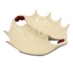 Vintage Holly Christmas Divide Section Bowl Serving Tray